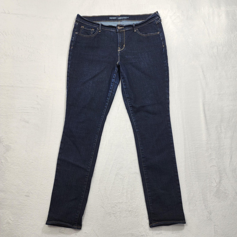 Old Navy Jeans Womens 14 LONG Blue Dark Wash Mid Rise Curvy Skinny Stretch Denim